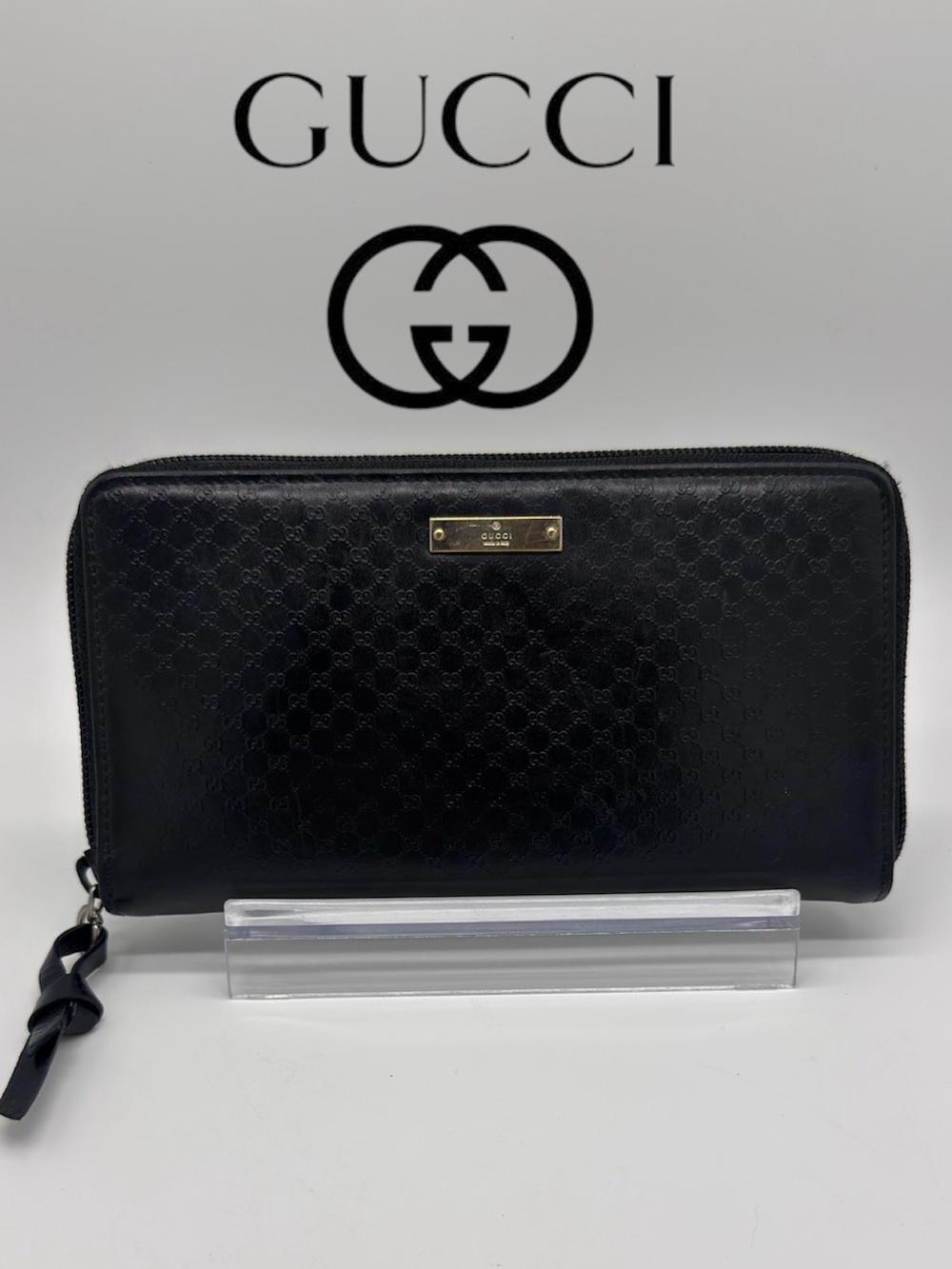 Gucci Microguccissima Leather Zip Around Large Organizer Wallet Black Travel